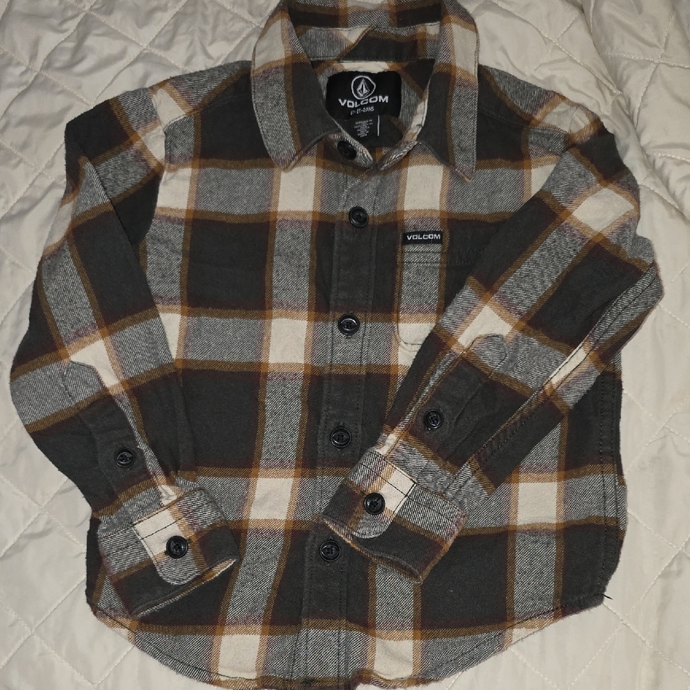 Volcom Kids Checkered Button-Down Shirt - Black and Brown Boys 2T (Katie #1)